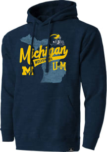 Michigan Wolverines Mens Navy Blue Mixed Media State Shape Fashion Hood