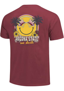 Arizona State Sun Devils Womens Brown Smiley Face Flowers Short Sleeve T-Shirt