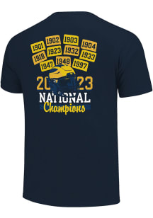 Michigan Wolverines Navy Blue 2023-2023 National Champions Outlined State Short Sleeve T Shirt
