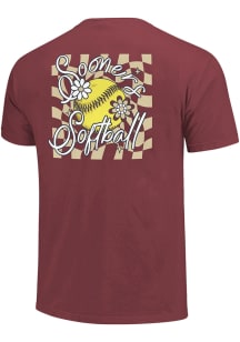 Oklahoma Sooners Womens Crimson Softball Script and Floral Short Sleeve T-Shirt