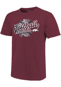 Arkansas Razorbacks Crimson Script Softball Short Sleeve Fashion T Shirt