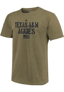Texas A&amp;M Aggies Olive Stencil American Flag Short Sleeve T Shirt