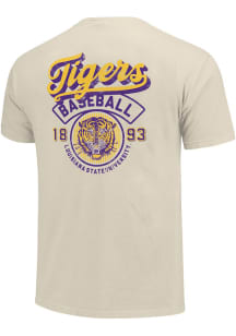 LSU Tigers Ivory Vintage Script Baseball Stripes Short Sleeve T Shirt