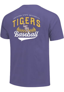 LSU Tigers Lavender Baseball Embroidered Letters Short Sleeve T Shirt