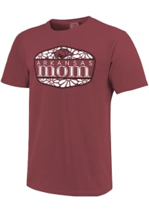 Arkansas Razorbacks Womens Crimson Mom Floral Shield Short Sleeve T-Shirt