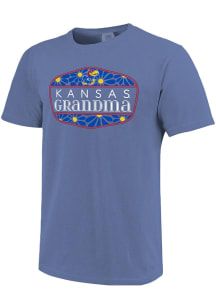 Kansas Jayhawks Womens Blue Grandma Floral Shield Short Sleeve T-Shirt