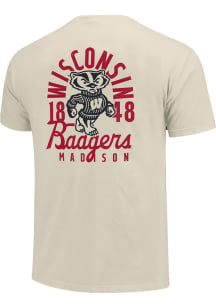 White Wisconsin Badgers Mascot Overlay Garment Washed Short Sleeve Fashion T Shirt