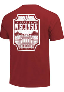 Red Wisconsin Badgers Campus Badge Garment Washed Short Sleeve Fashion T Shirt