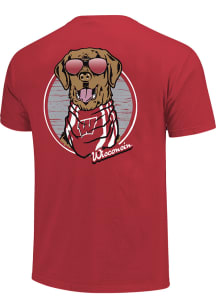 Wisconsin Badgers Red Dog Glasses Short Sleeve Fashion T Shirt