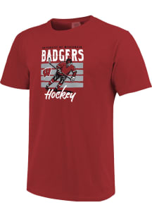 Wisconsin Badgers Red Hockey Player Bars Garment Washed Short Sleeve Fashion T Shirt