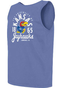 Kansas Jayhawks Mens Blue Comfort Colors Mascot Overlay Short Sleeve Tank Top