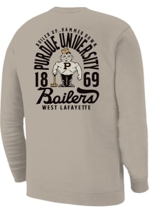 Mens White Purdue Boilermakers Vintage Mascot Overlay Crew Sweatshirt