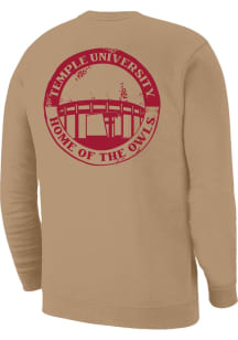 Temple Owls Mens Tan Campus Stamp Long Sleeve Crew Sweatshirt