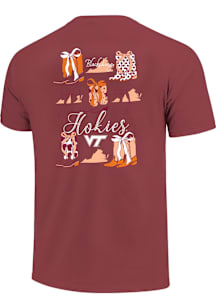 Virginia Tech Hokies Womens Maroon Boots and Bows Short Sleeve T-Shirt