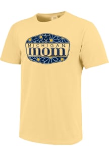 Michigan Wolverines Floral Shield Mom Short Sleeve T-Shirt - Yellow