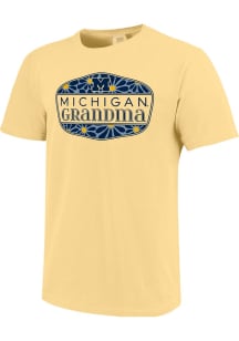 Michigan Wolverines Floral Shield Grandma Short Sleeve T-Shirt - Yellow