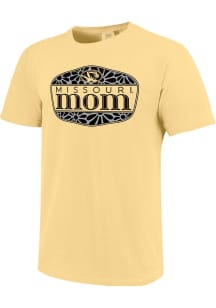 Missouri Tigers Womens Yellow Floral Shield Mom Short Sleeve T-Shirt