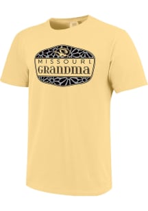 Missouri Tigers Womens Yellow Floral Shield Grandma Short Sleeve T-Shirt