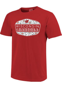 Wisconsin Badgers Floral Shield Grandma Short Sleeve T-Shirt - Red