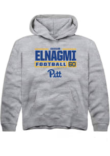 Akram Elnagmi Rally Youth Grey Pitt Panthers NIL Stacked Box Long Sleeve Player Hoodie