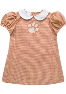 Vive La Fete Clemson Tigers Baby Girls Orange Gingham Collar Short Sleeve Dress