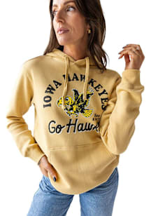 Womens Iowa Hawkeyes Gold Gameday Social Archival Arch Hooded Sweatshirt