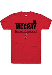 CJ McCray Cincinnati Bearcats Red Football NIL Stacked Box Short Sleeve Player T Shirt