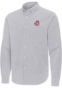 Antigua Ohio State Buckeyes Mens Ash Porter Long Sleeve Dress Shirt