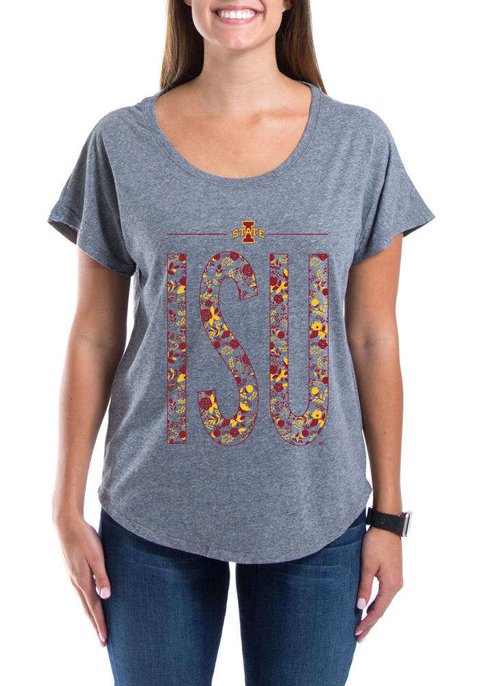 Iowa State Cyclones Womens Grey Floral V-Neck T-Shirt