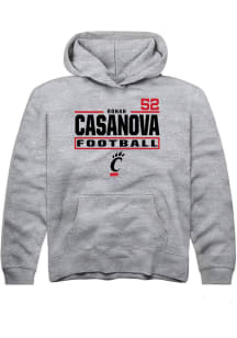 Ronan Casanova Rally Youth Grey Cincinnati Bearcats NIL Stacked Box Long Sleeve Player Hoodie