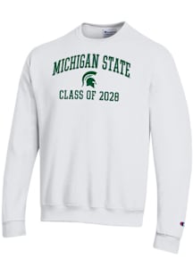 Champion Michigan State Spartans Mens White Font Class of 2028 Powerblend Long Sleeve Crew Sweatsh..