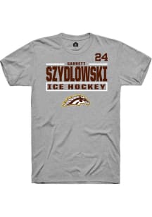 Garrett Szydlowski Rally Mens Grey Western Michigan Broncos NIL Stacked Box Player T Shirt