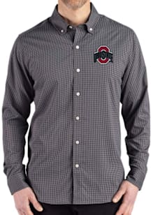 Cutter and Buck Ohio State Buckeyes Mens Black Gingham LS Woven Long Sleeve Dress Shirt