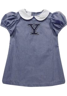 Vive La Fete Yale Bulldogs Baby Girls Blue Gingham Collar Short Sleeve Dress