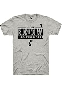 Bryson Buckingham Cincinnati Bearcats Ash NIL Stacked Box Short Sleeve Player T Shirt