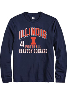 Clayton Leonard Mens Navy Blue Illinois Fighting Illini NIL Arch Logo Long Sleeve Player T Shirt