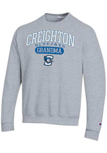 Champion Creighton Bluejays Mens Grey Pill Box Grandma Powerblend Long Sleeve Crew Sweatshirt