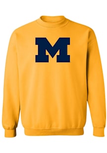 Michigan Wolverines Mens Yellow Primary Logo Long Sleeve Crew Sweatshirt
