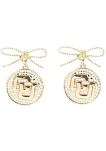 Colorado Buffaloes Logo Pearl Bow Womens Earrings