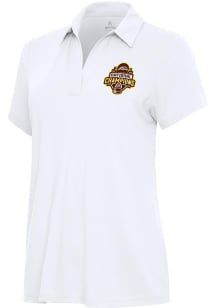 Womens Western Michigan Broncos White Antigua 2025 Hockey National Champions Era Short Sleeve Polo..