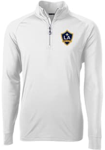 Cutter and Buck LA Galaxy Mens White Adapt Eco Knit Long Sleeve Qtr Zip Pullover