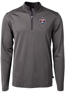 Cutter and Buck Colorado Rapids Mens Black Virtue Eco Pique Micro Stripe Long Sleeve Qtr Zip Pullo..