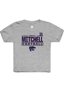 Dominic Mitchell Youth Grey K-State Wildcats NIL Stacked Box Short Sleeve Player T-Shirt