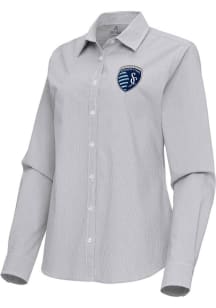 Antigua Sporting Kansas City Womens Porter Long Sleeve Ash Dress Shirt