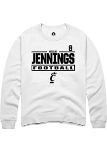 Noah Jennings Rally Mens White Cincinnati Bearcats NIL Stacked Box Player Crew