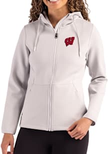 Womens Wisconsin Badgers Grey Cutter and Buck Epic Comfort Full Zip Light Weight Jacket