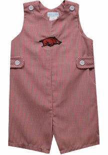 Vive La Fete Arkansas Razorbacks Baby Cardinal Gingham Overalls