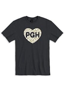 Pittsburgh Womens Black Glitter Heart Short Sleeve T-Shirt