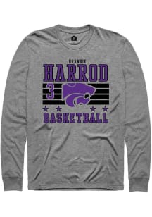 Brandie Harrod Mens Grey K-State Wildcats NIL Striped Long Sleeve Player T Shirt