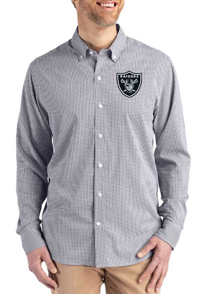 Cutter & Buck Las Vegas Raiders Skyline Recycled Gingham Mens Big & Tall Long Sleeve Button Down Dress Shirt in Black/White | 2XT